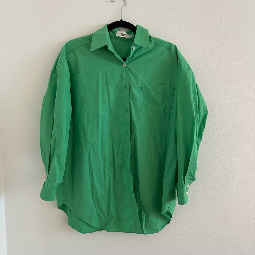 Frankie Shop Melody Organic Cotton Green Button Up Boyfriend Shirt • XS/S roomy